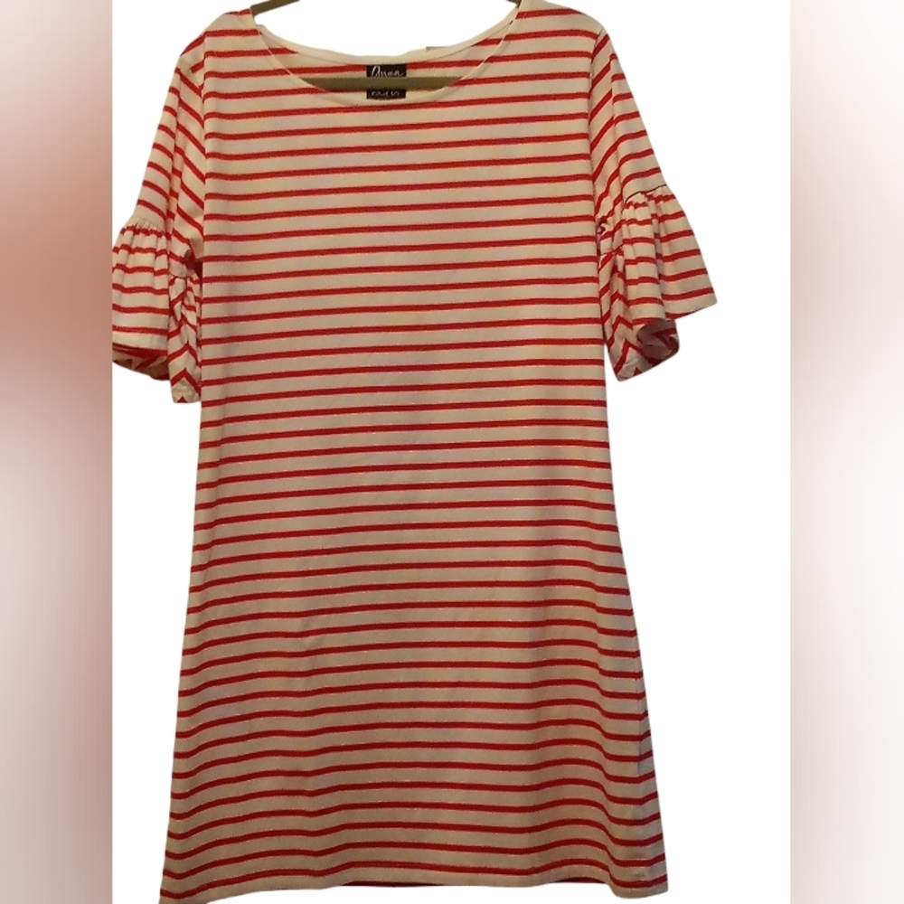 Ann Lane - NWT, Red & White Stripes, A - Line Dress W/ Ruffles On Short Sleeves - Picture 8 of 11